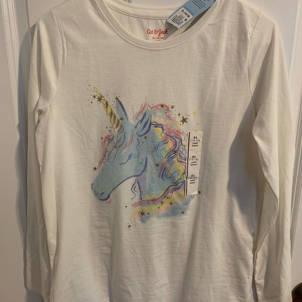 Cat & Jack Size XL (14/16) Magical Unicorn Long Sleeve Tee - Cream